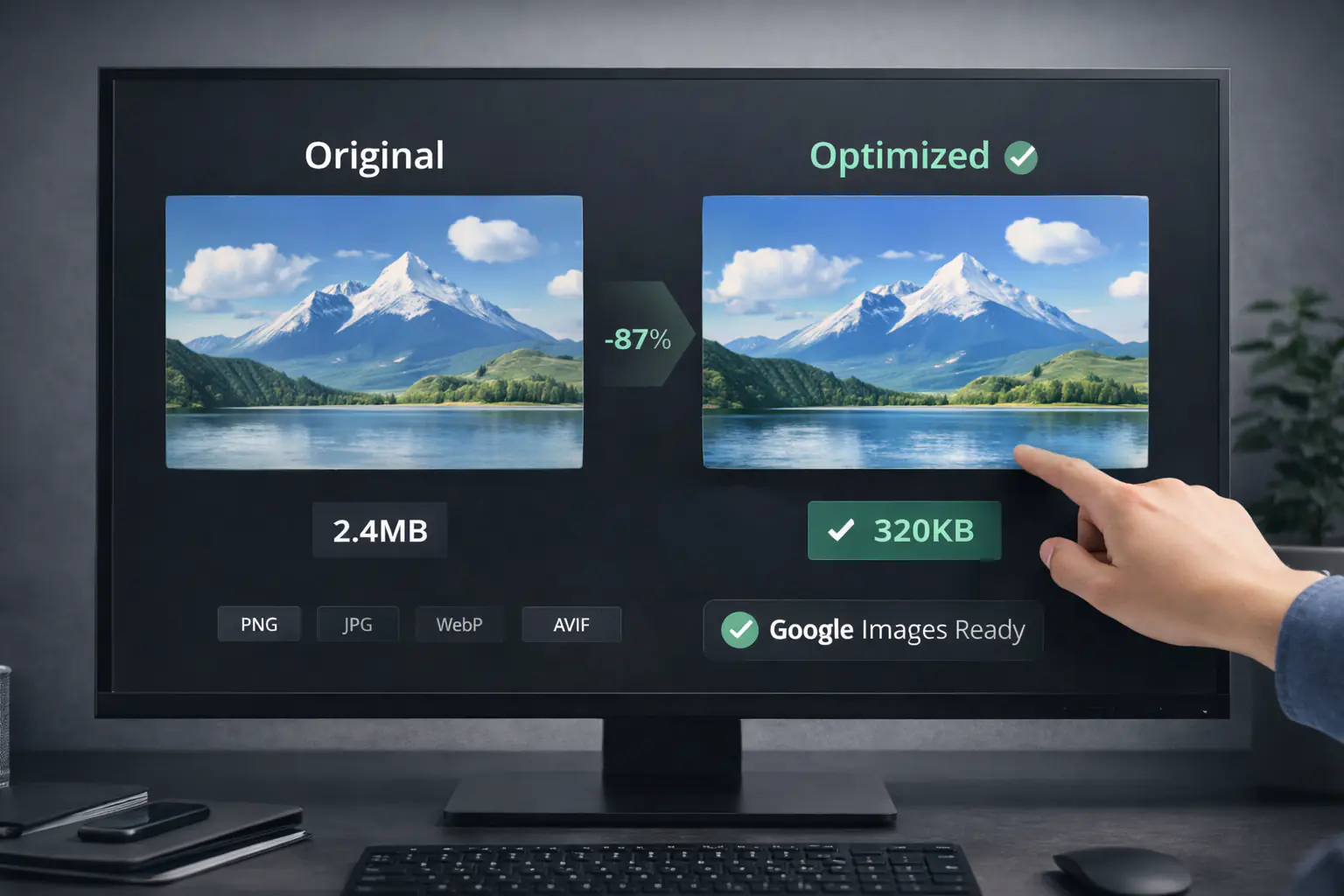 Free image tools comparison dashboard showing image compression, format conversion, and SEO performance metrics