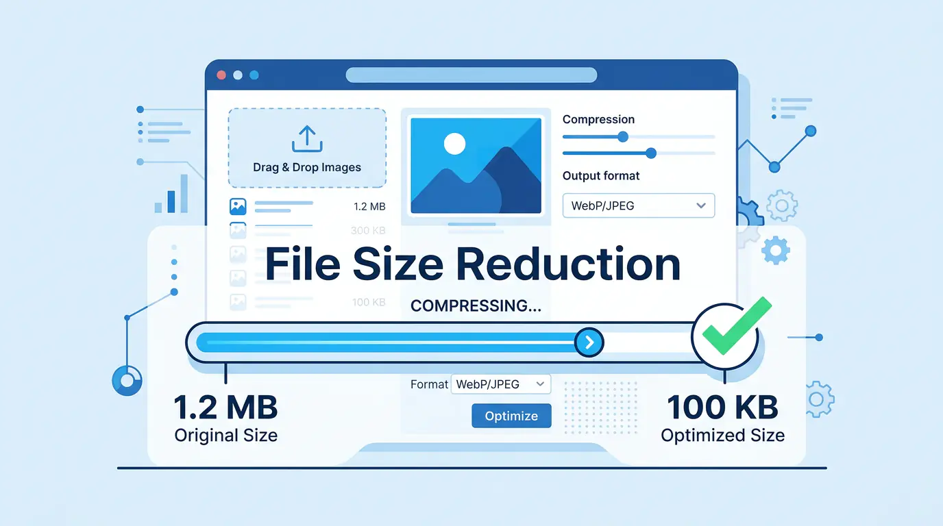 Screenshot of MeloTools image compressor showing file size reduction results, compressing an image to a specific KB target for web, email, or platform upload requirements